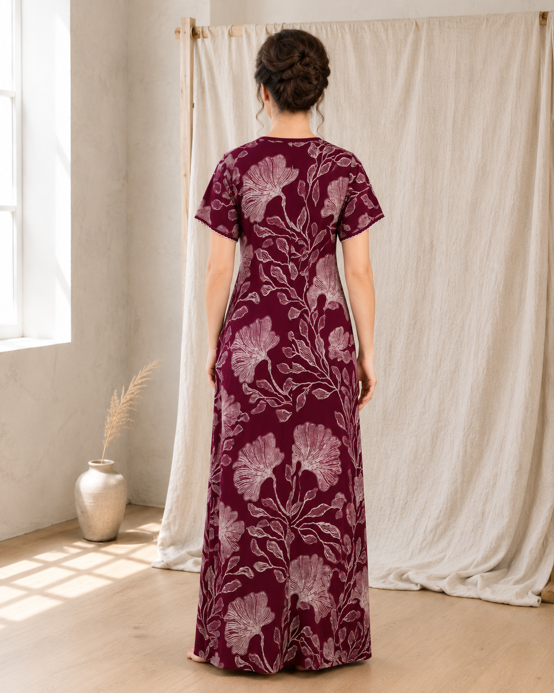 Belavastra Premium Alpine Printed Nighty - Royal Wine Vintage Floral