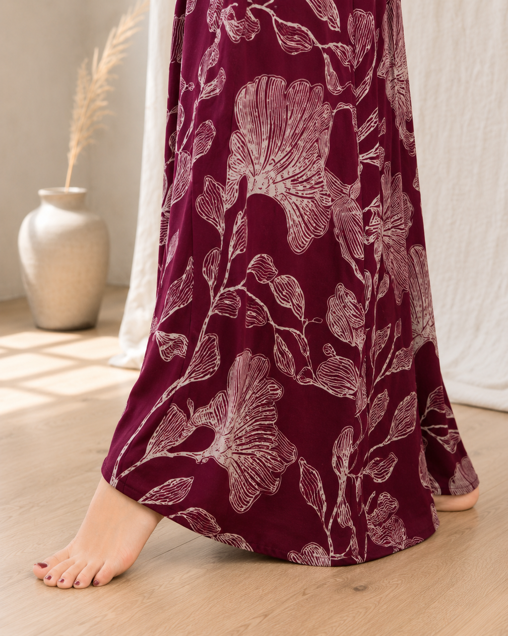 Belavastra Premium Alpine Printed Nighty - Royal Wine Vintage Floral