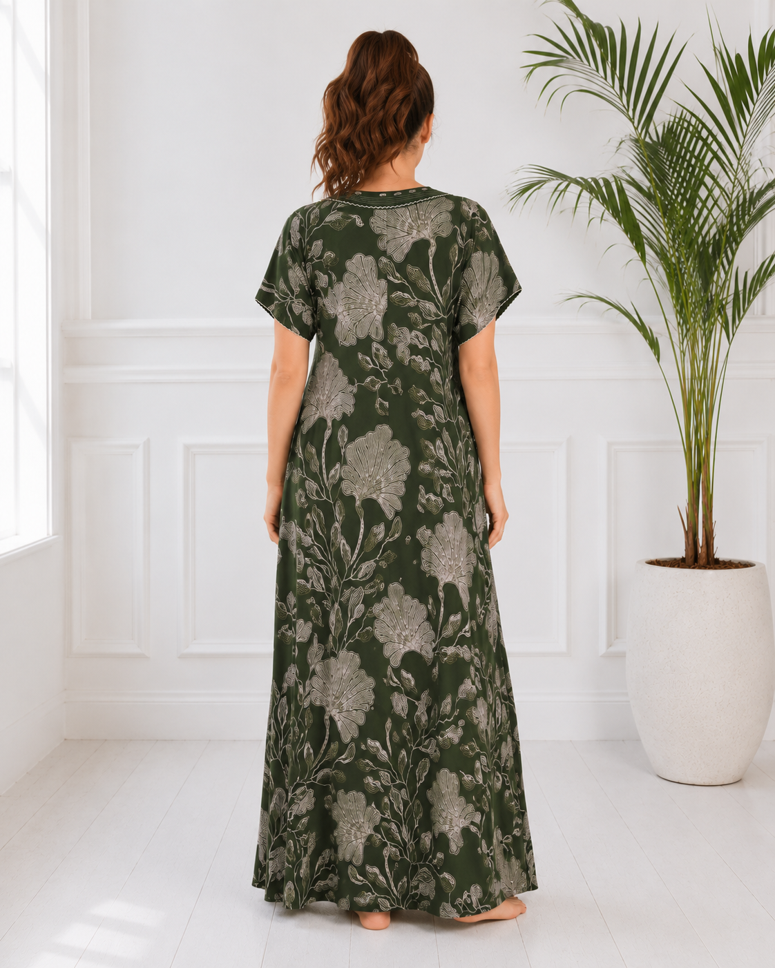 Belavastra Premium Alpine Printed Nighty - Olive Green Vintage Floral