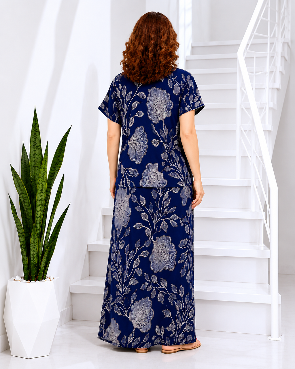 Belavastra Premium Alpine Printed Nighty - Indigo Blue Vintage Floral