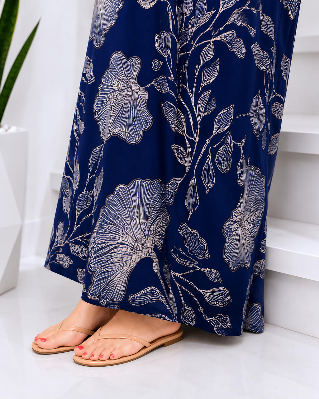 Belavastra Premium Alpine Printed Nighty - Indigo Blue Vintage Floral