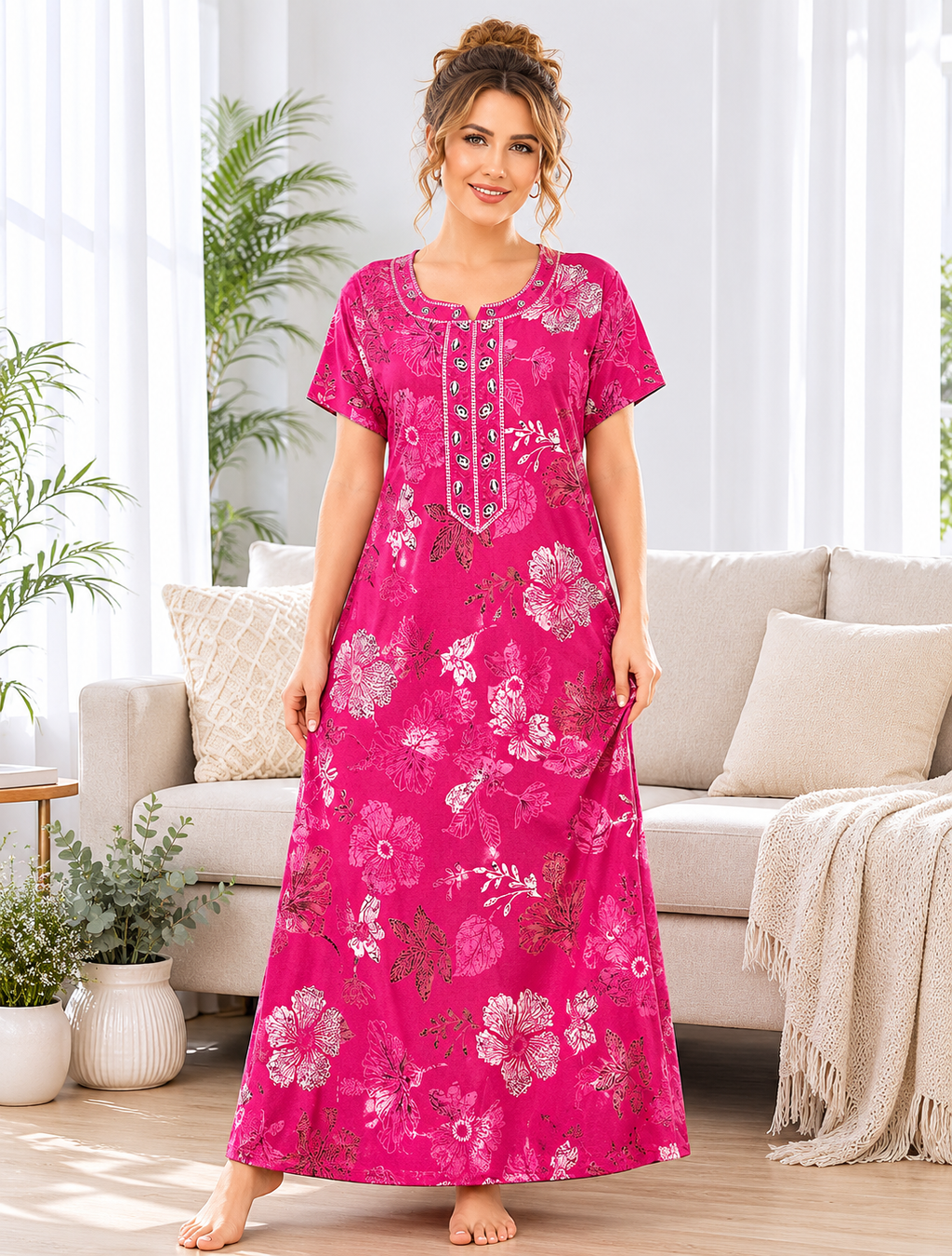 Belavastra Premium Alpine Printed Nighty - Magenta Pink Botanical Floral