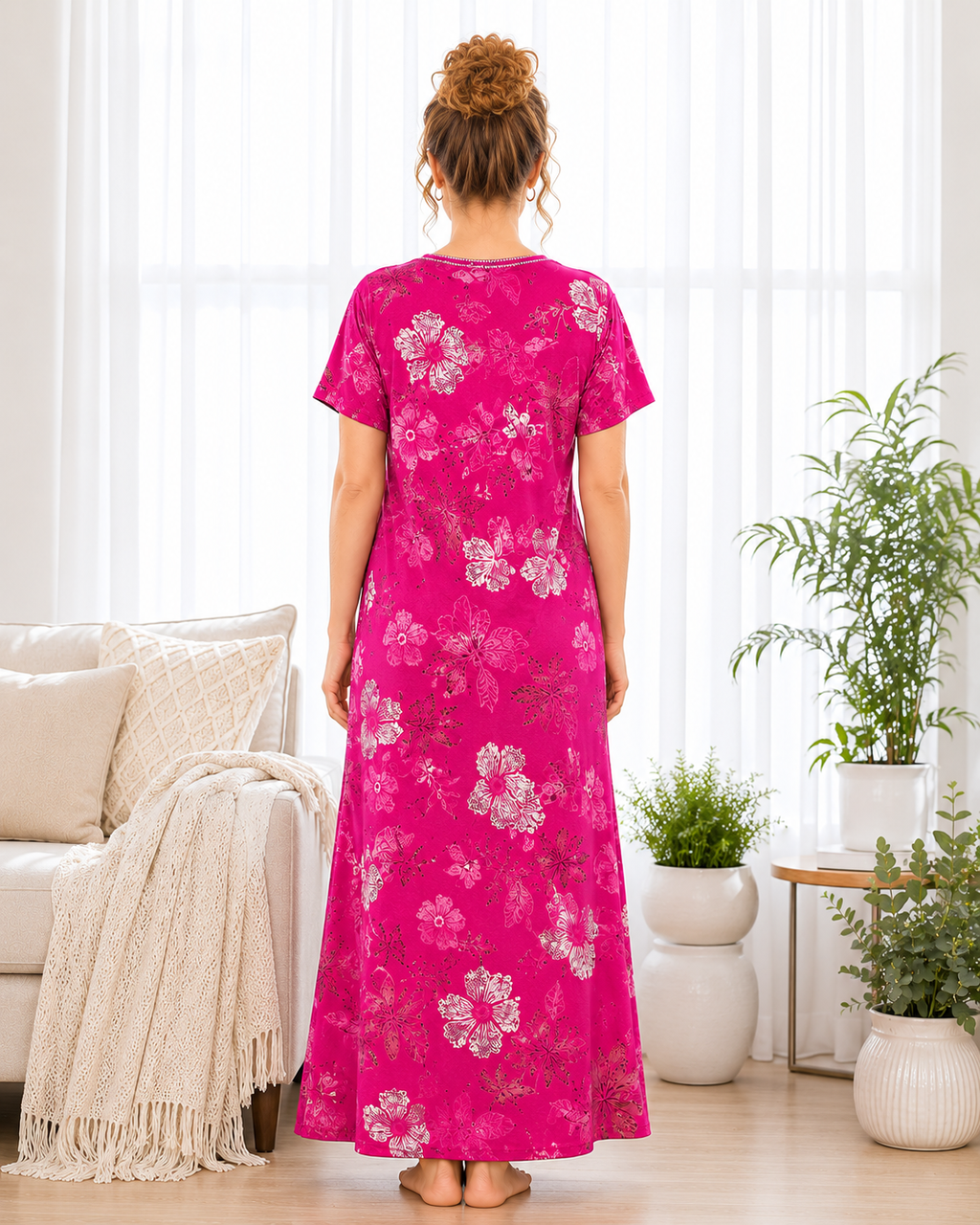 Belavastra Premium Alpine Printed Nighty - Magenta Pink Botanical Floral