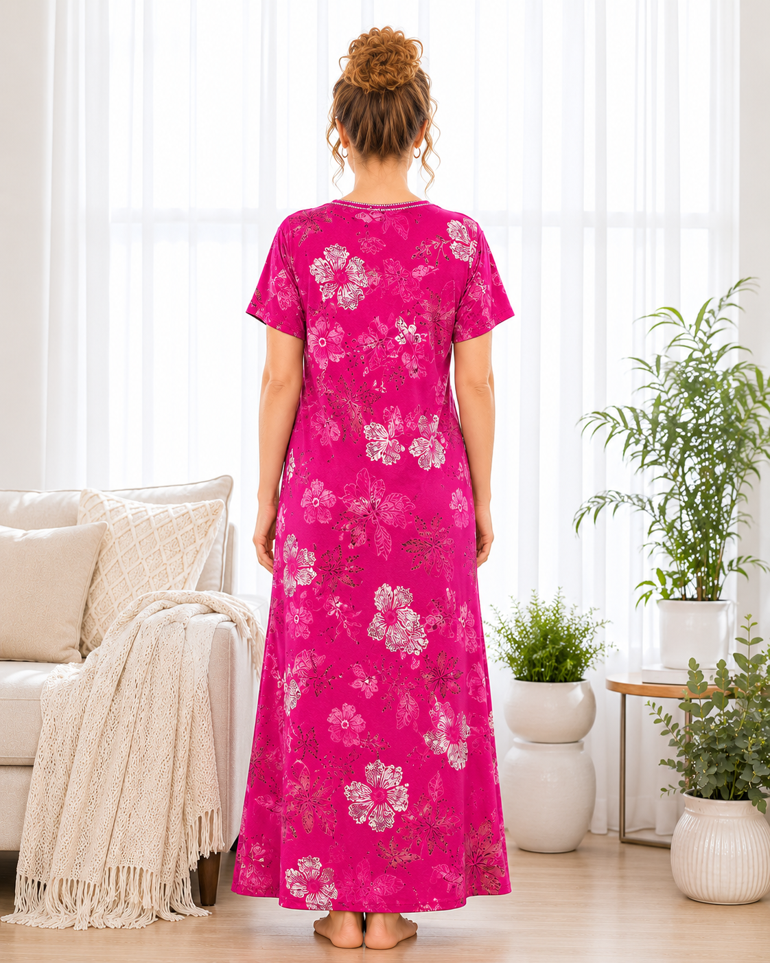 Belavastra Premium Alpine Printed Nighty - Magenta Pink Botanical Floral
