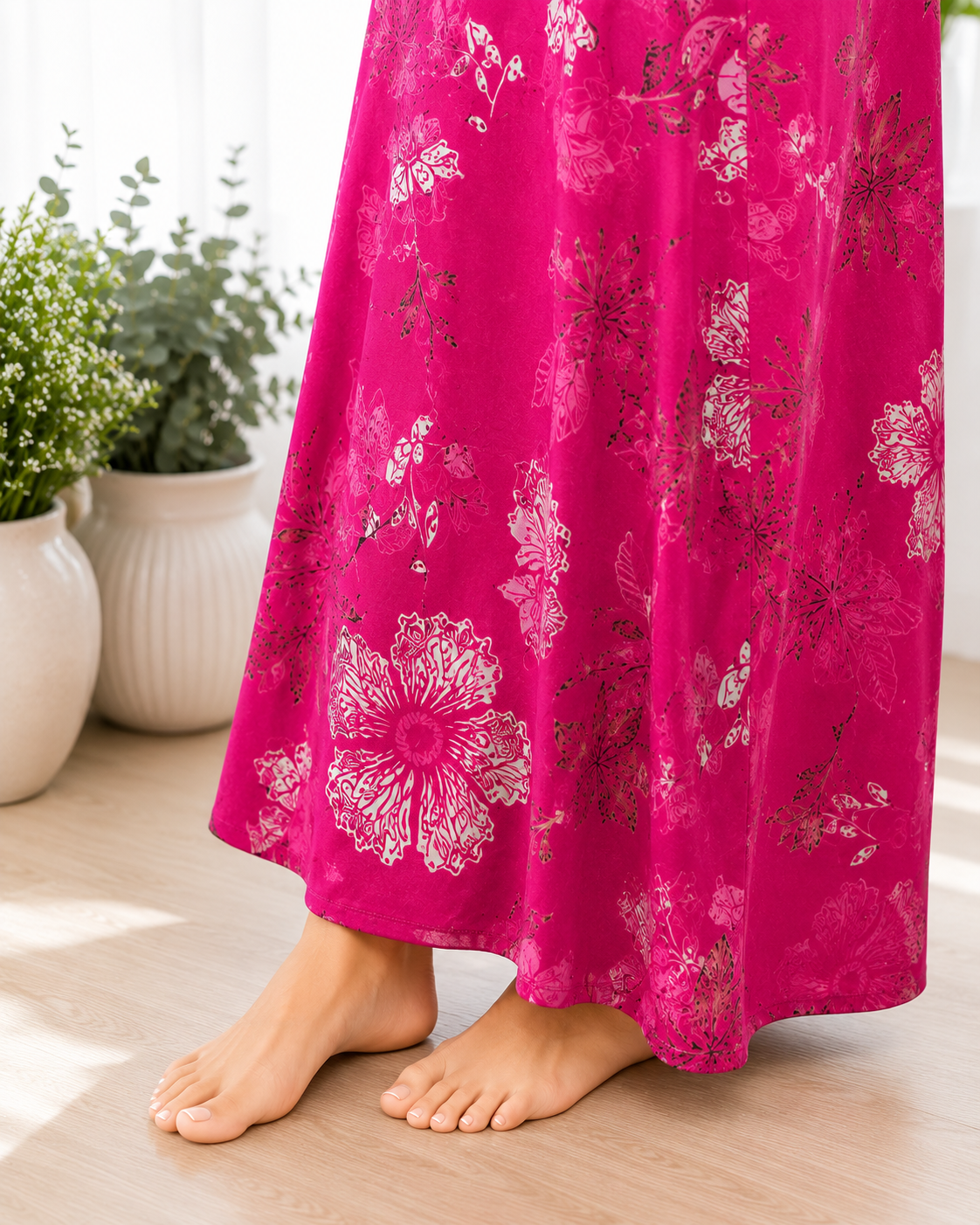Belavastra Premium Alpine Printed Nighty - Magenta Pink Botanical Floral