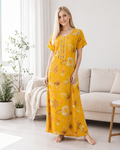 Aarohi Premium Alpine Printed Nighty - Mustard Yellow Botanical Floral
