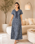Women’s Premium Alpine Printed Nighty with Embroidered Neckline – Slate Blue