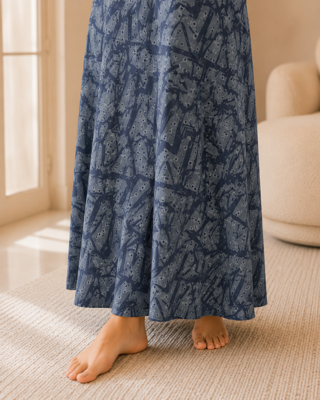 Women’s Premium Alpine Printed Nighty with Embroidered Neckline – Slate Blue