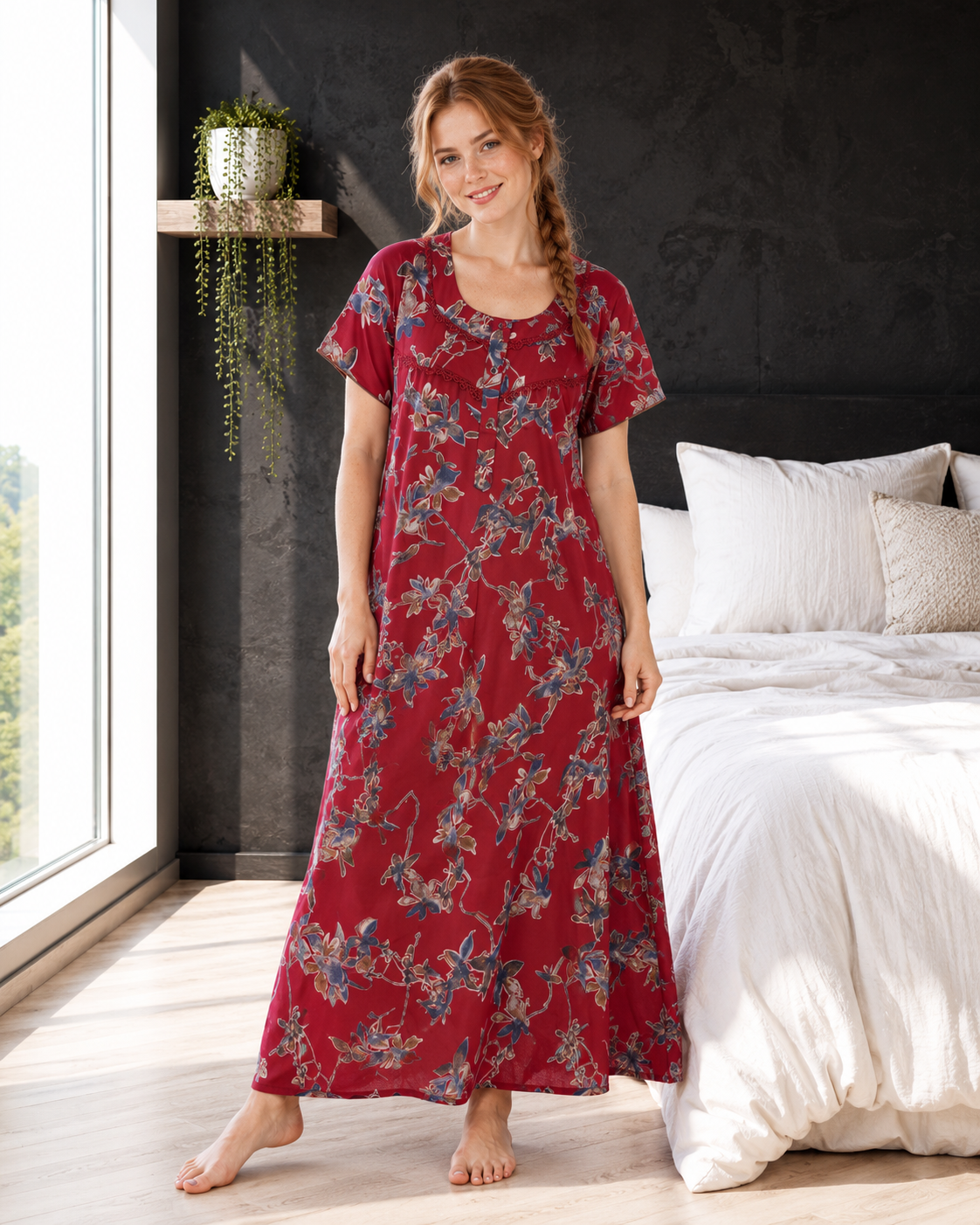 Belavastra Crimson Floral Alpine Nighty