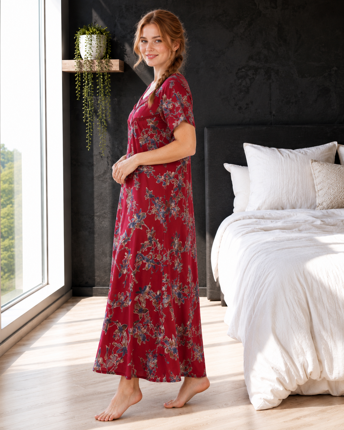 Belavastra Crimson Floral Alpine Nighty