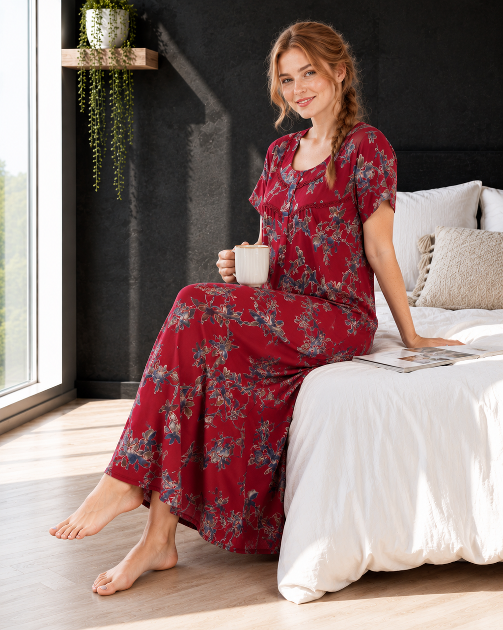 Belavastra Crimson Floral Alpine Nighty