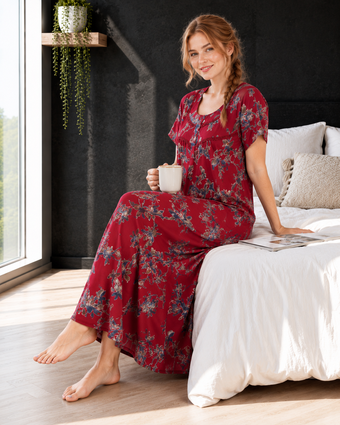 Belavastra Crimson Floral Alpine Nighty