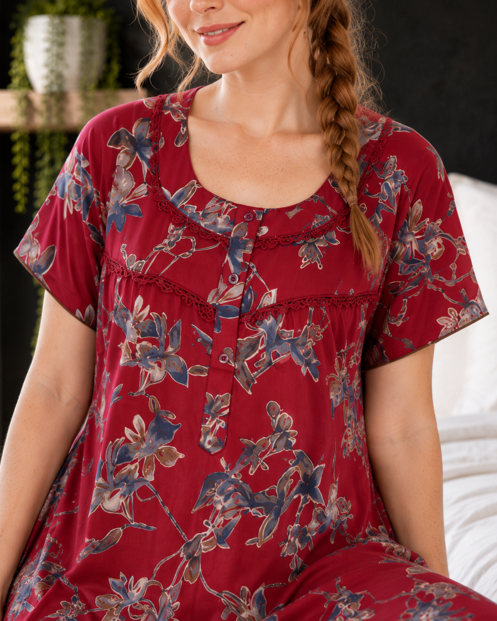 Belavastra Crimson Floral Alpine Nighty