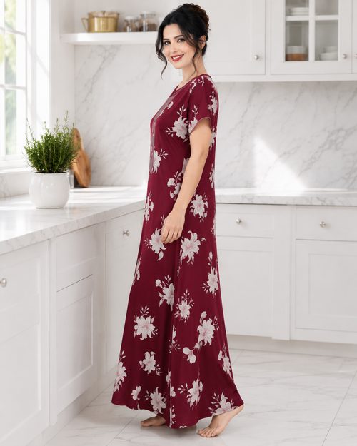 Belavastra Burgundy Floral Alpine Nighty