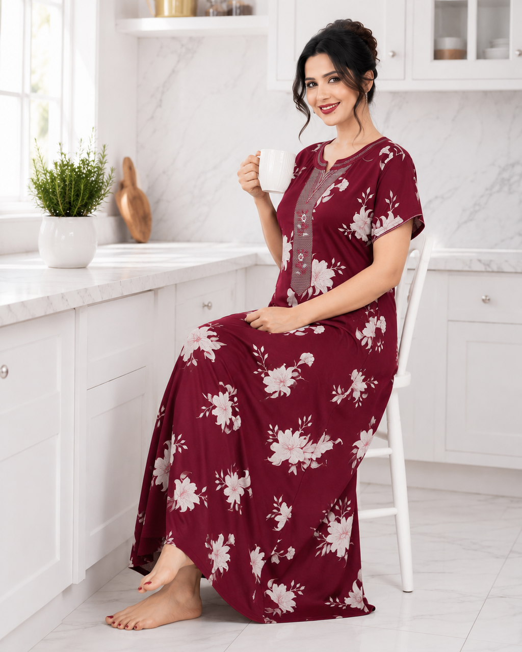 Belavastra Burgundy Floral Alpine Nighty