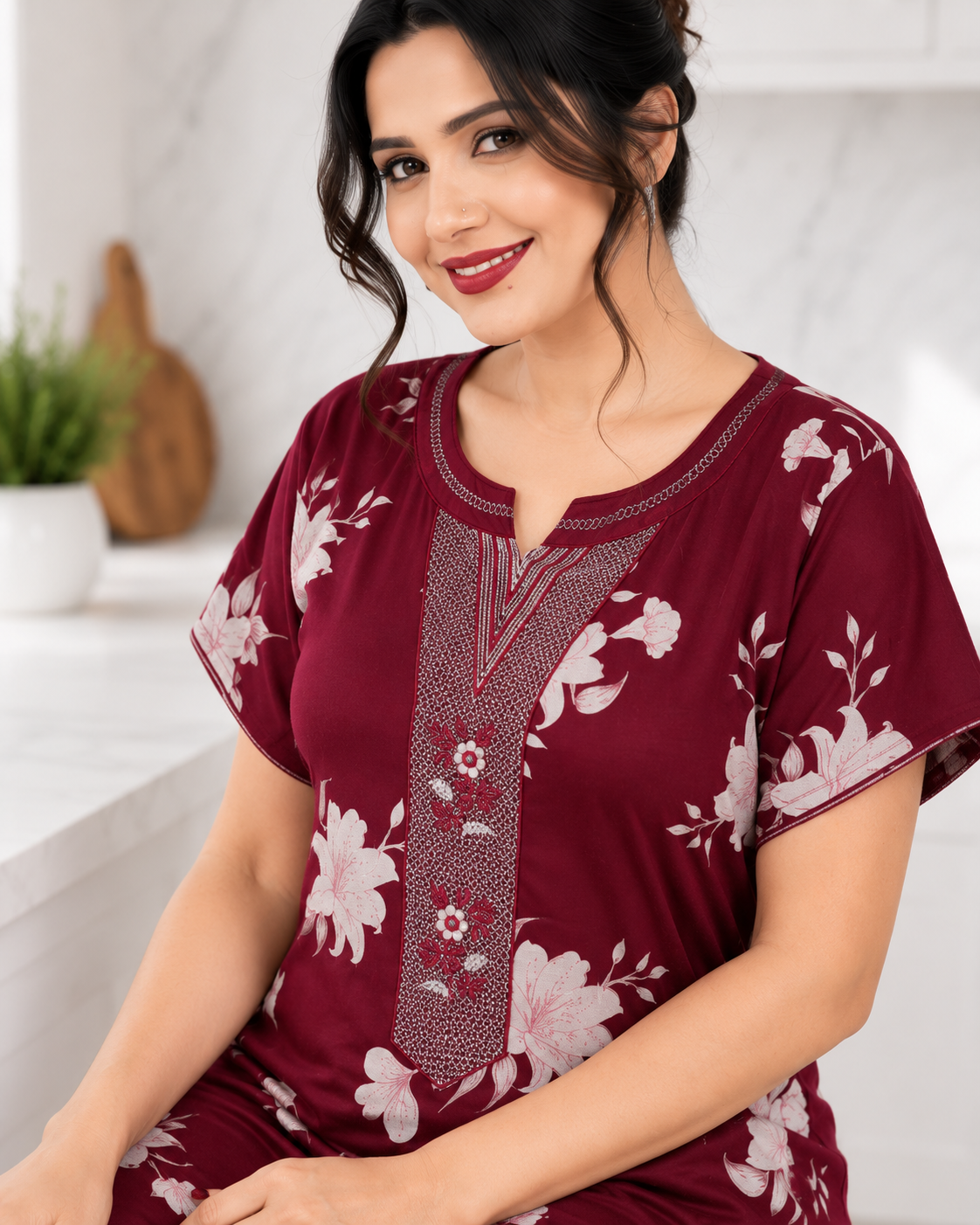Belavastra Burgundy Floral Alpine Nighty