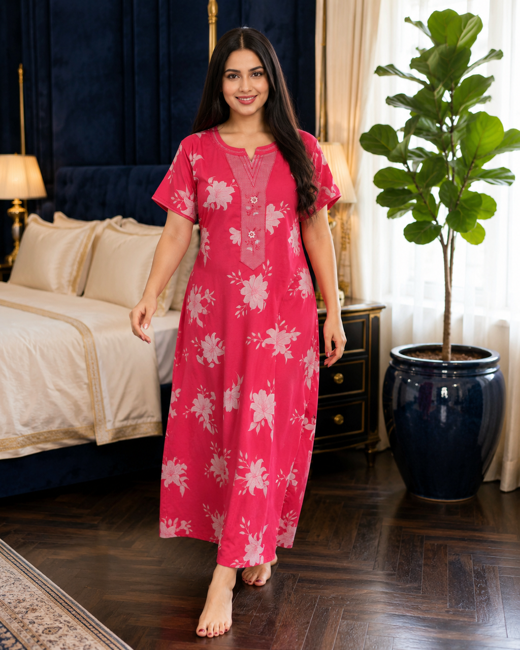 Belavastra Magenta Floral Alpine Nighty