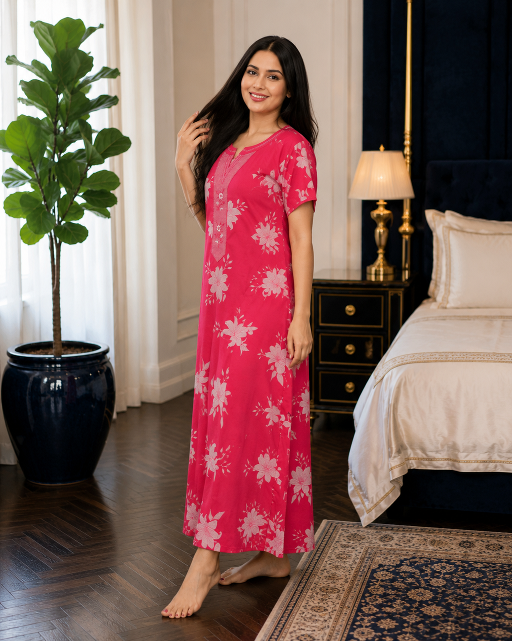 Belavastra Magenta Floral Alpine Nighty