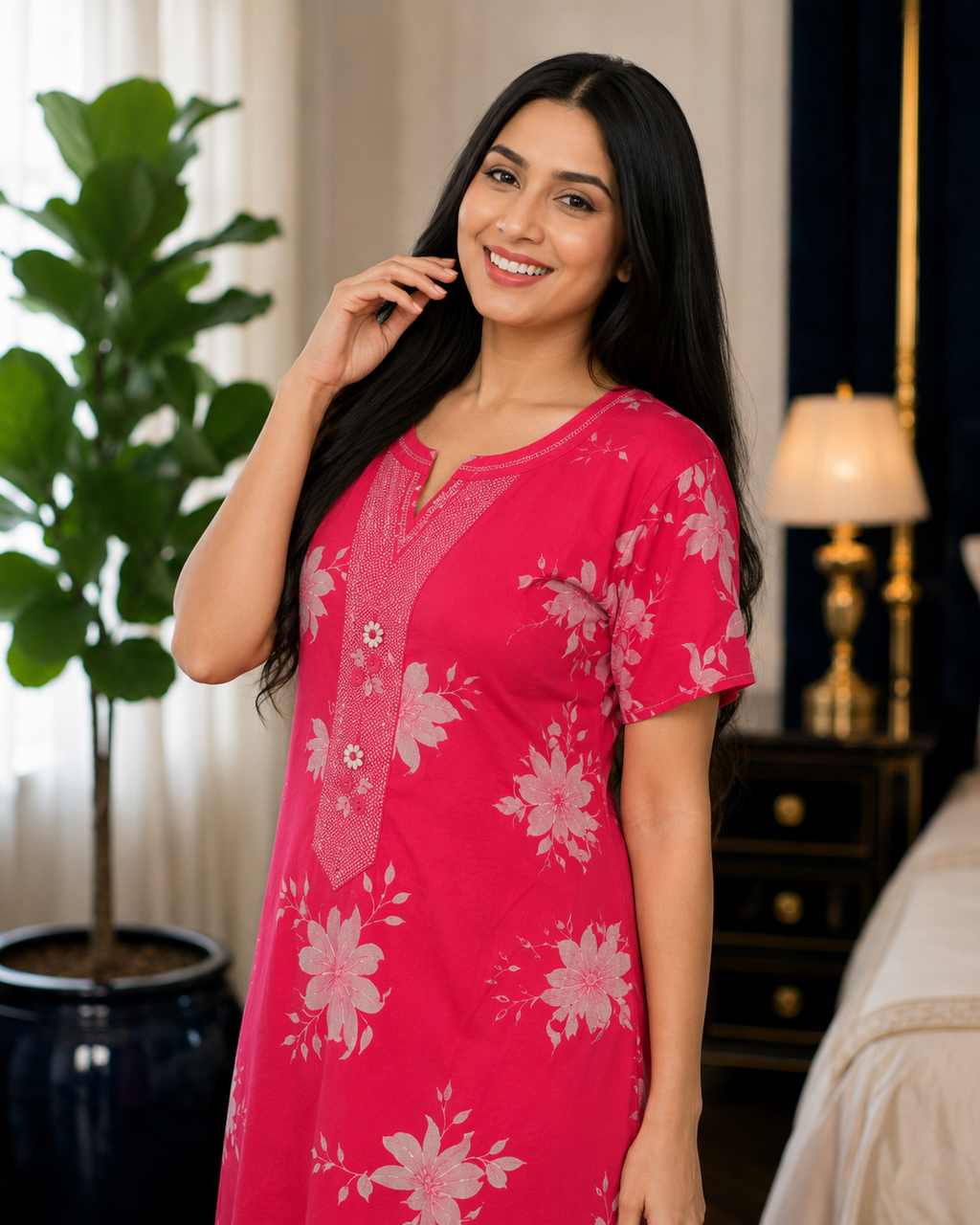 Belavastra Magenta Floral Alpine Nighty