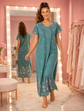 Belavastra Sea Green Rayon Floral Print Maxi Nighty