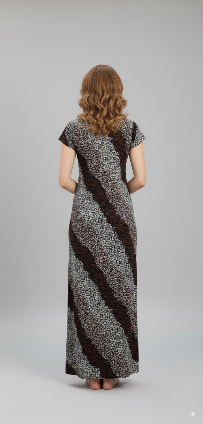 Mocha Brown & Ash Grey Hosiery Print Nighty For Women