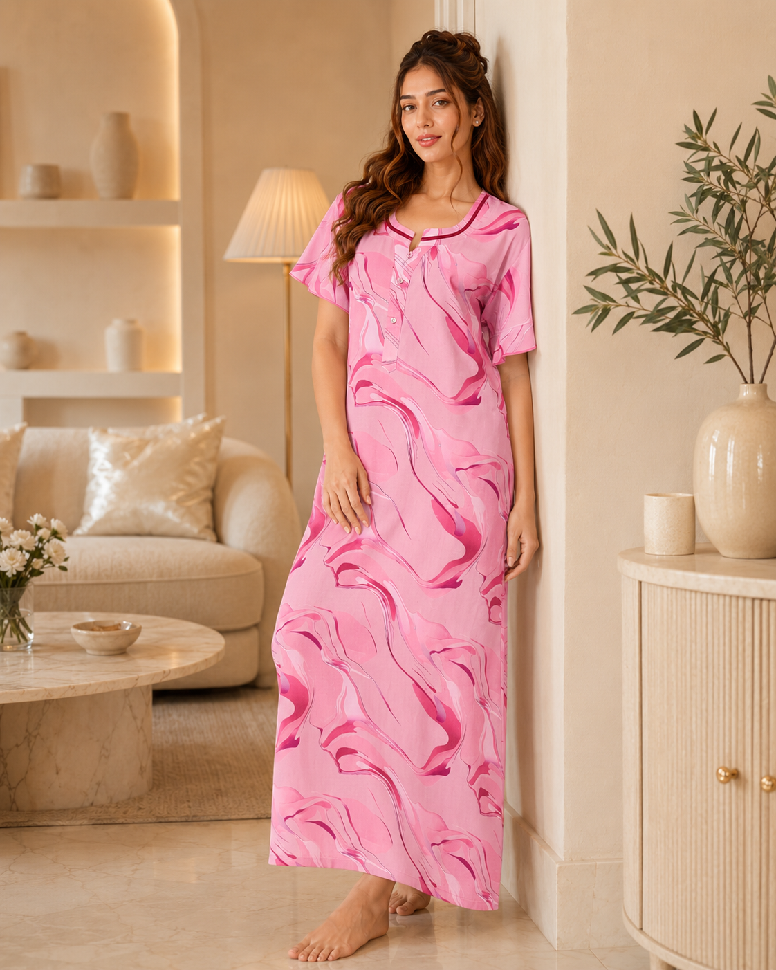 Belavastra Pink Marble Rayon Nighty
