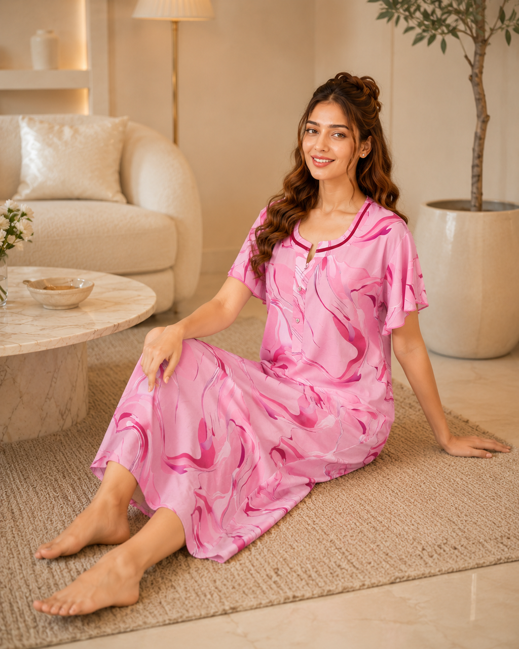 Belavastra Pink Marble Rayon Nighty