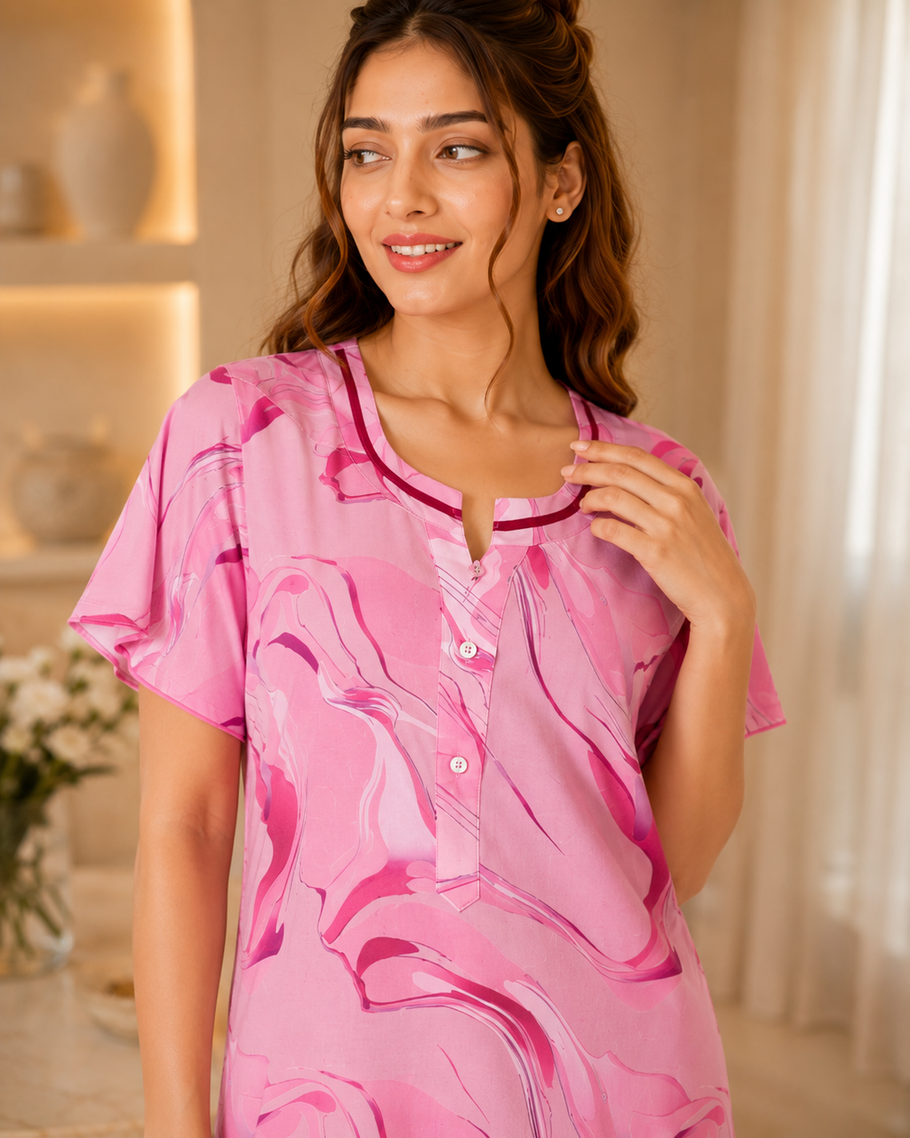 Belavastra Pink Marble Rayon Nighty