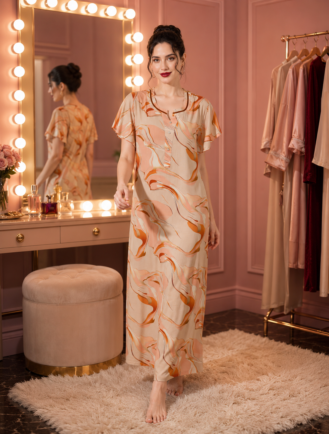 Belavastra Peach Marble Rayon Nighty