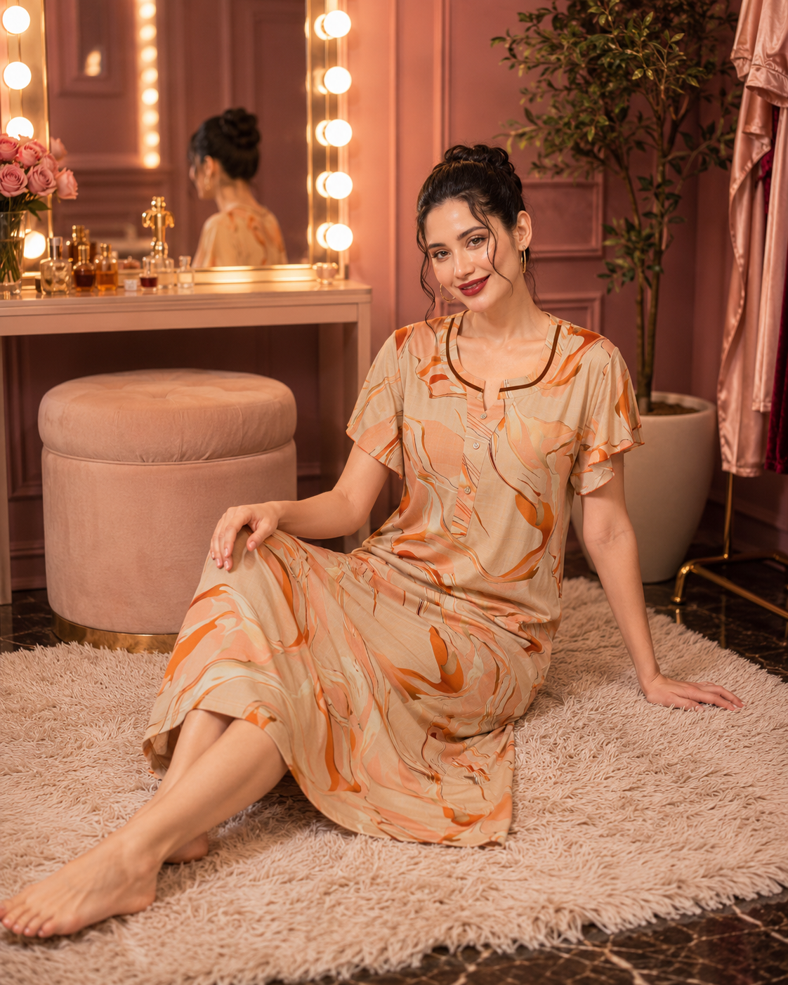 Belavastra Peach Marble Rayon Nighty