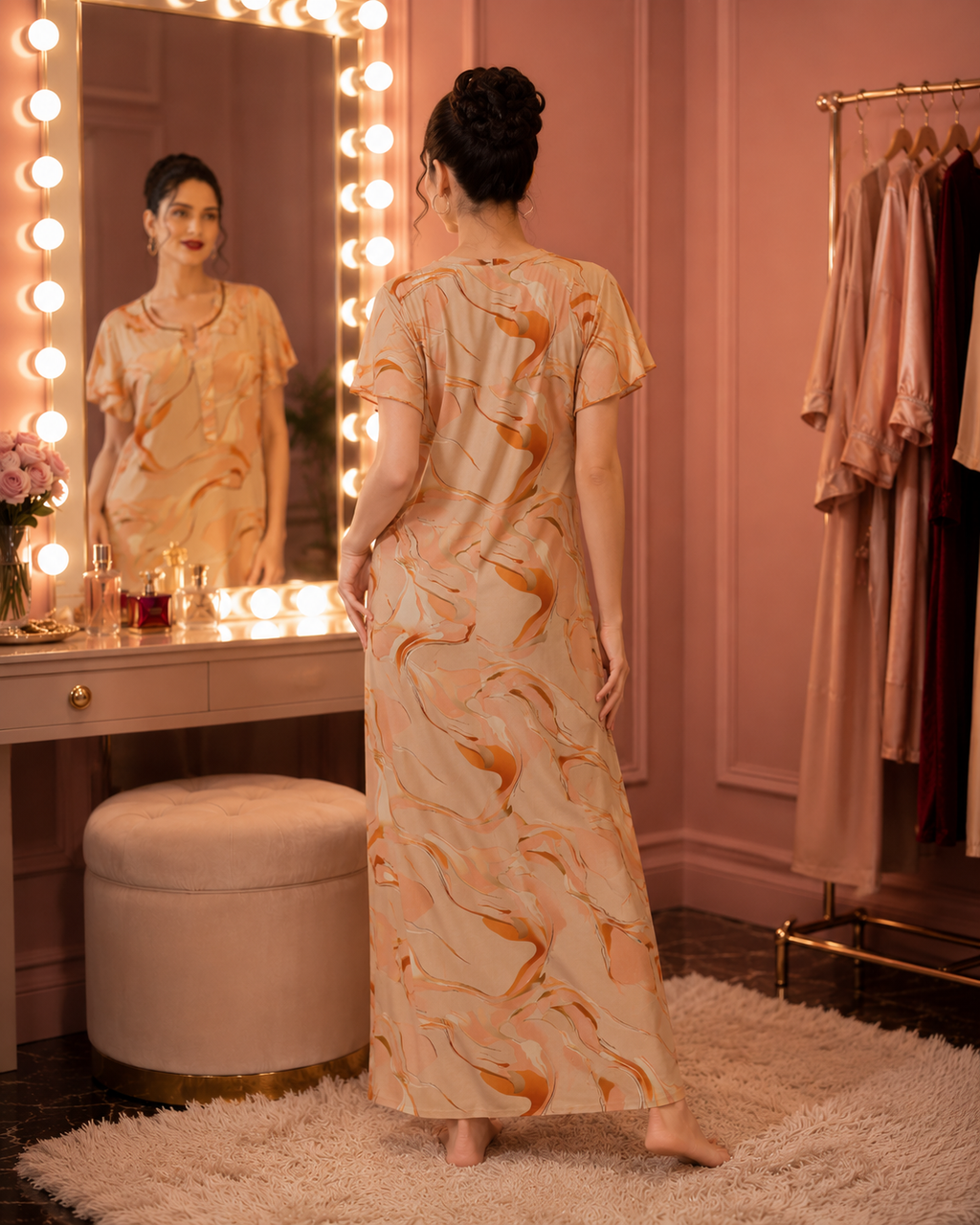 Belavastra Peach Marble Rayon Nighty