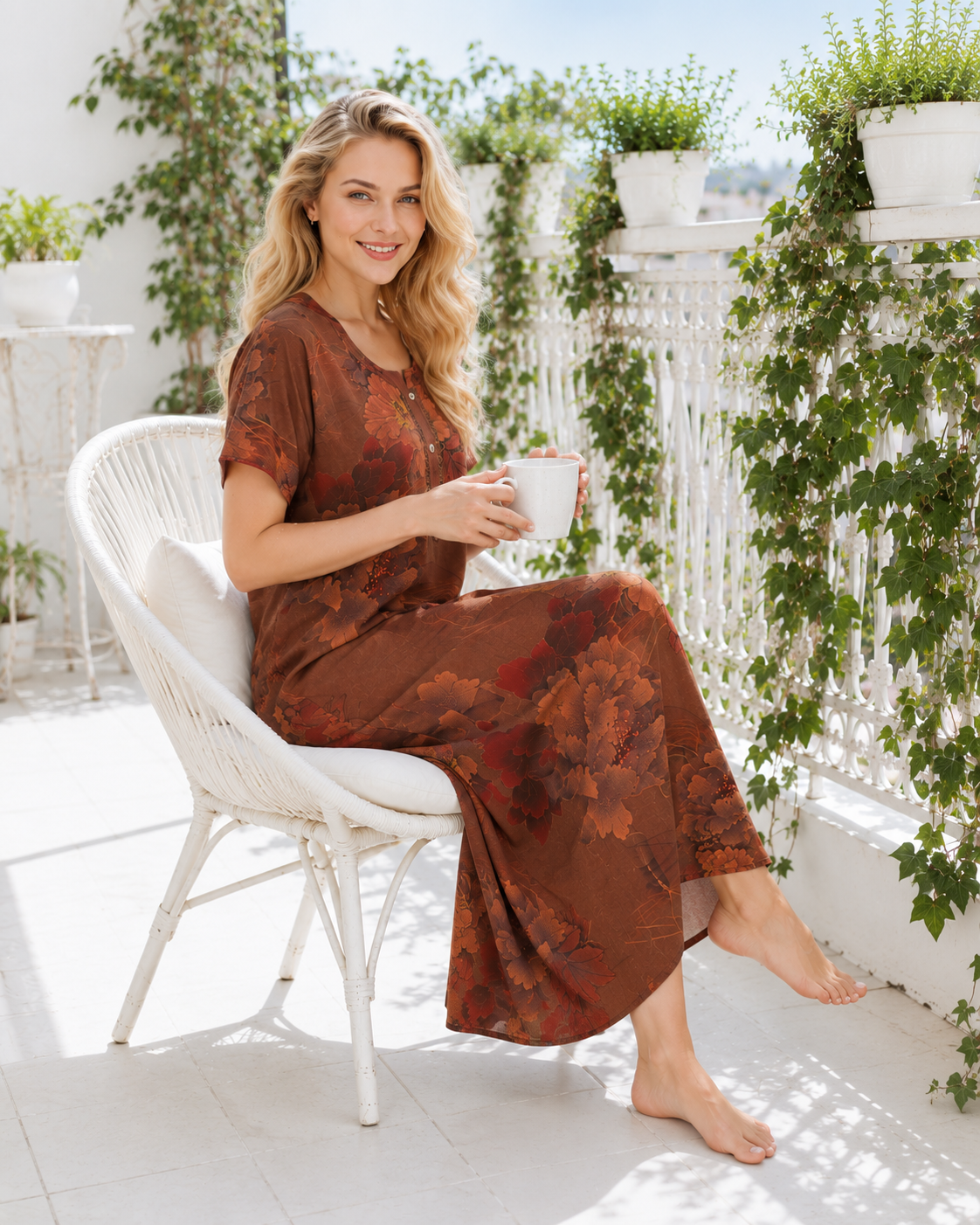 Belavastra Earthy Terracotta Peony Rayon Nighty