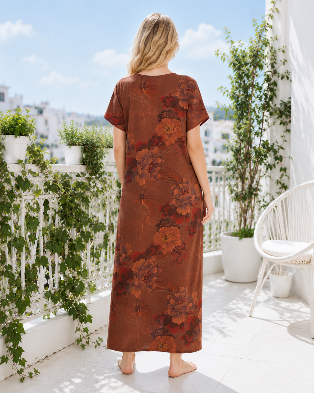 Belavastra Earthy Terracotta Peony Rayon Nighty
