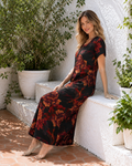 Belavastra Black Peony Floral Rayon Nighty