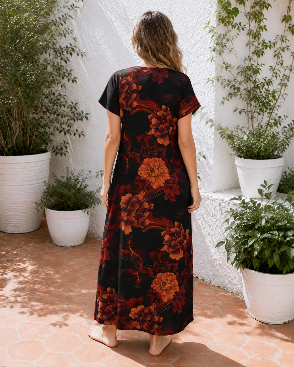 Belavastra Black Peony Floral Rayon Nighty