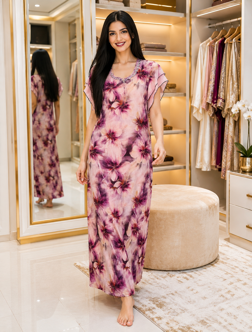 Belavastra Ultra-Soft Rayon Floral Print Maxi Nighty