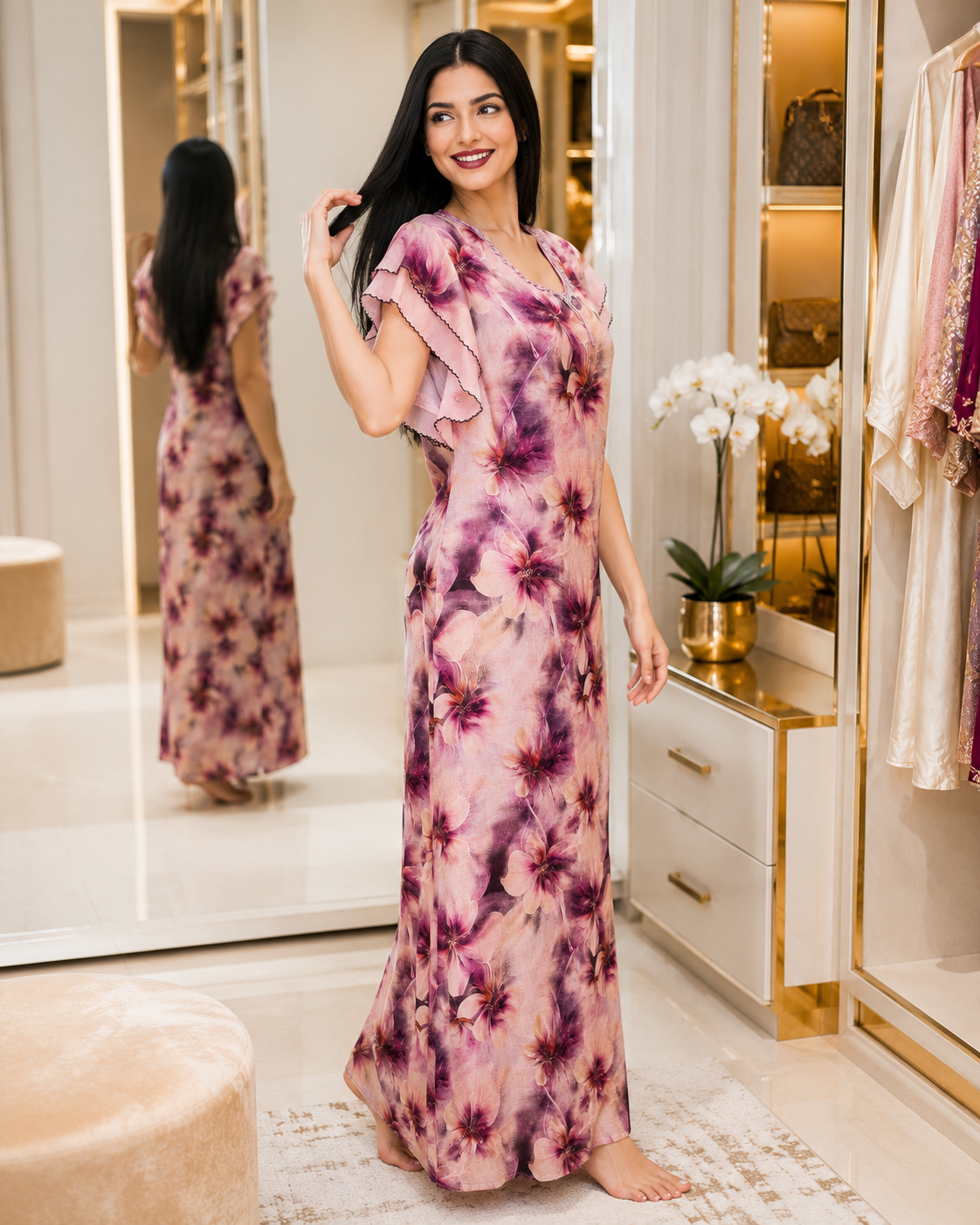 Belavastra Ultra-Soft Rayon Floral Print Maxi Nighty