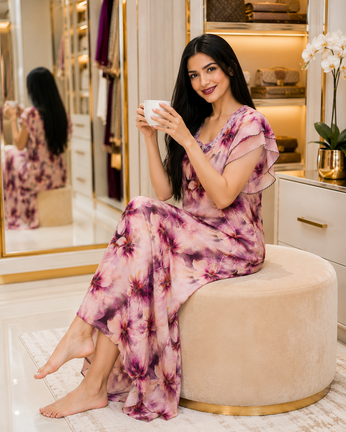 Belavastra Ultra-Soft Rayon Floral Print Maxi Nighty