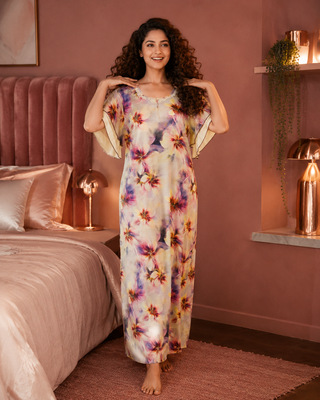 Belavastra Pastel Watercolor Floral Rayon Nighty