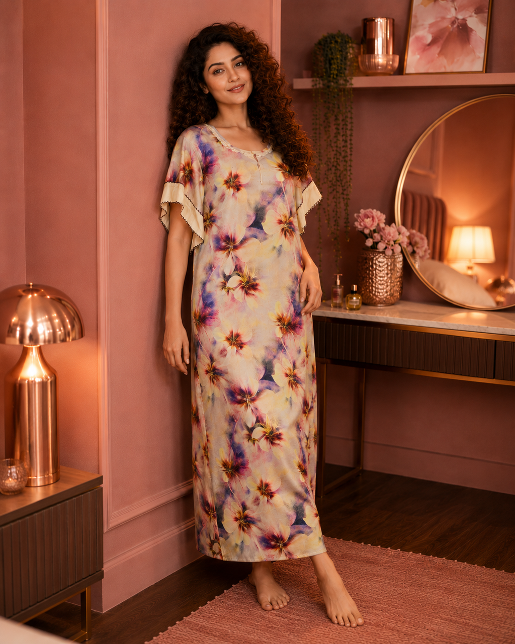 Belavastra Pastel Watercolor Floral Rayon Nighty