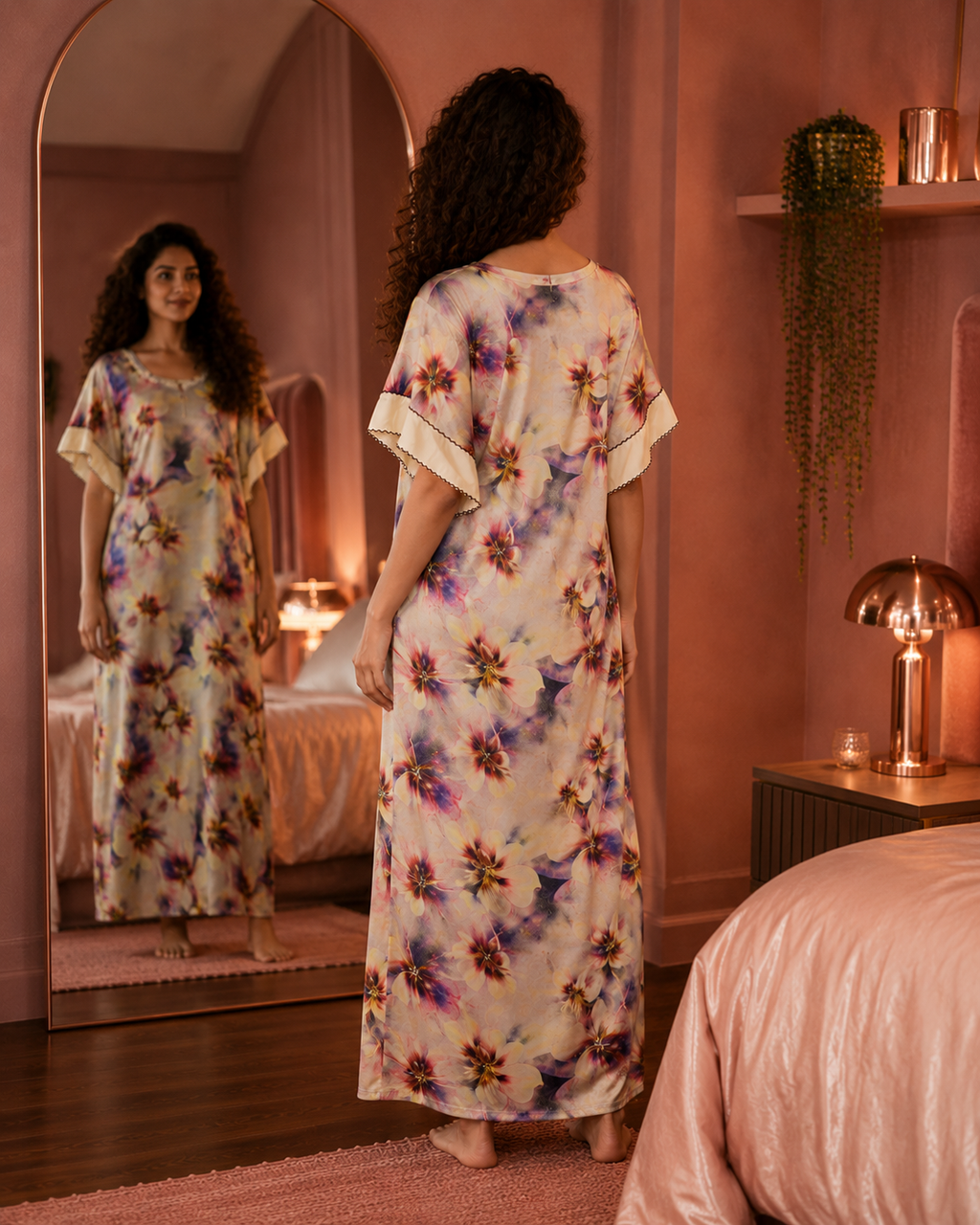 Belavastra Pastel Watercolor Floral Rayon Nighty