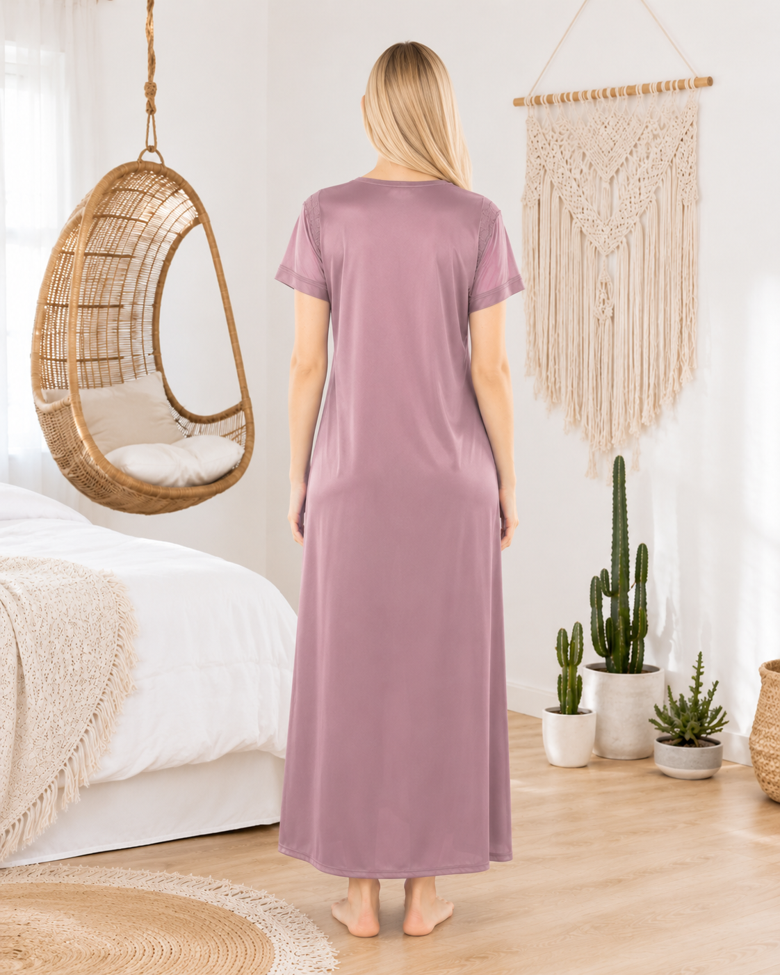Belavastra Luxury Silk Softy Long Nightgown - Elegant Lace V-Neck