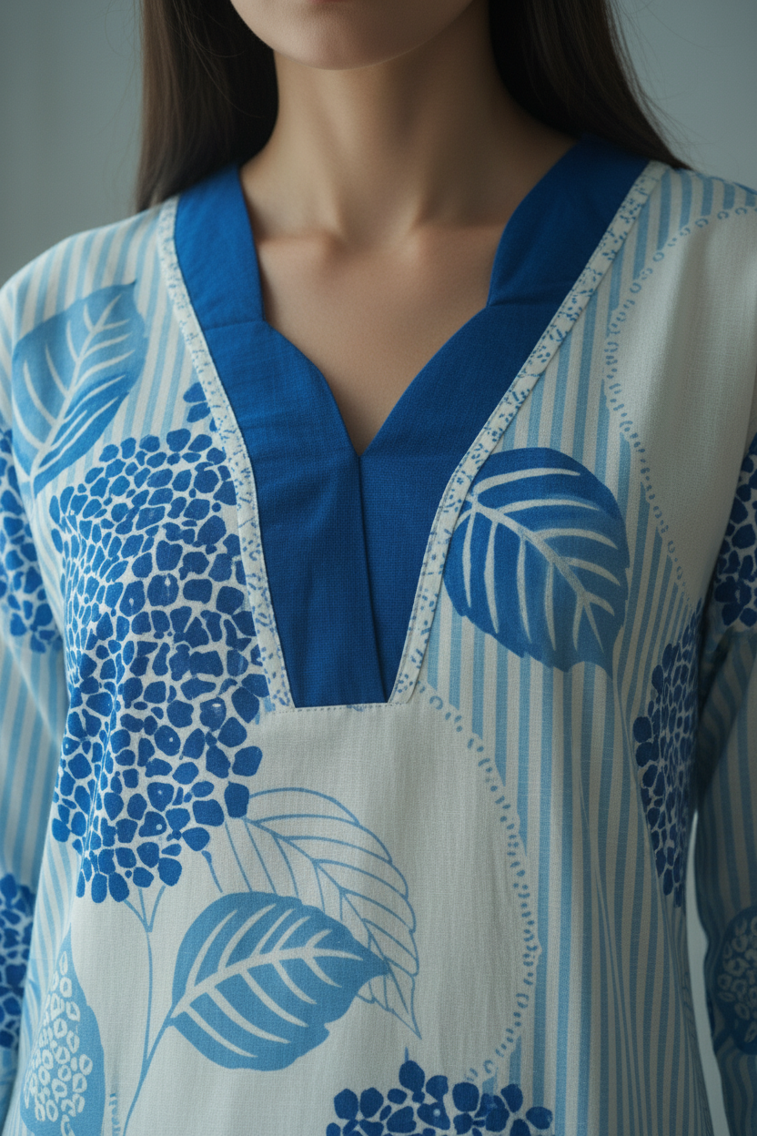 Sky Blue And Pristine Crisp White Hosiery Print Nighty For Women