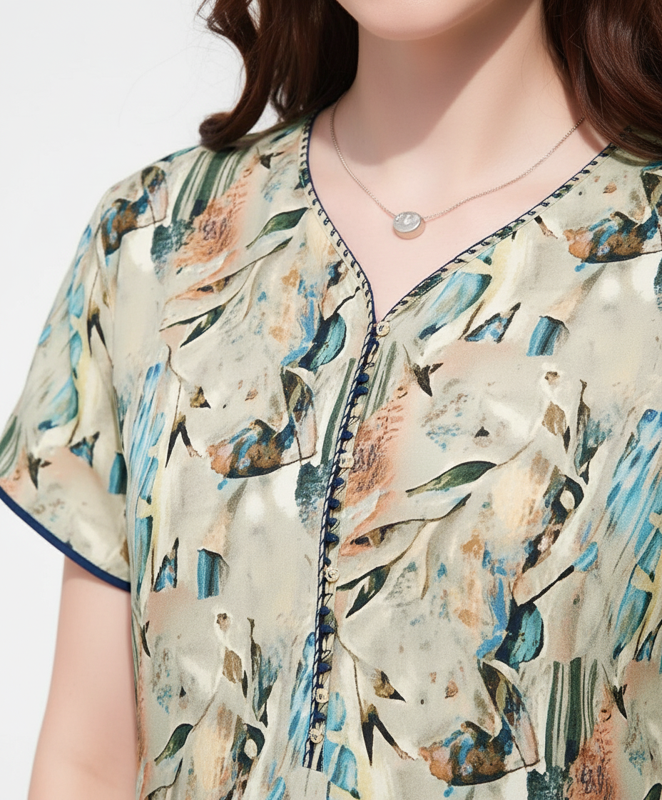 Sage Green With Blue And Tan Floral Print Rayon Print Nighty For Women