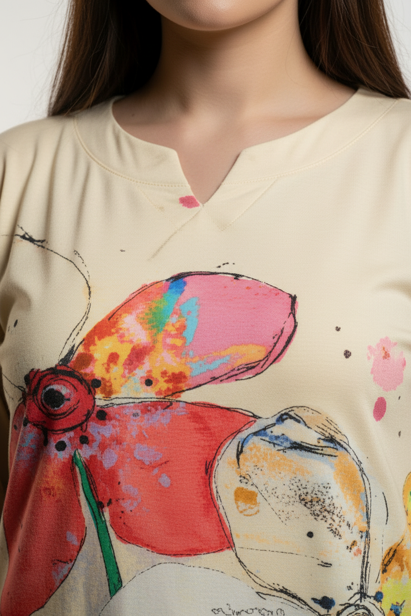 Beige With Multicolor Floral Print Rayon Co-ord Set For Women