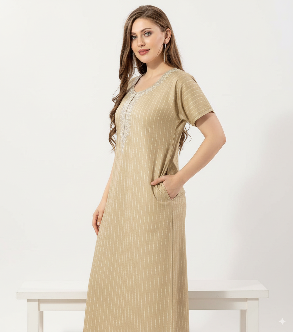 Sandstone Beige Alpine Alpine Print Nighty For Women