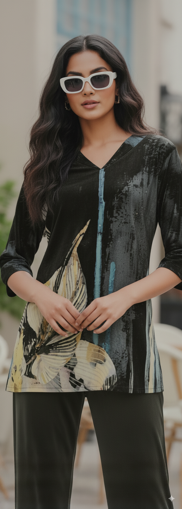 Deep Olive With A Print Featuring Cream, Muted Yellow, And Blue Accents. Rayon Co-ord Set For Women