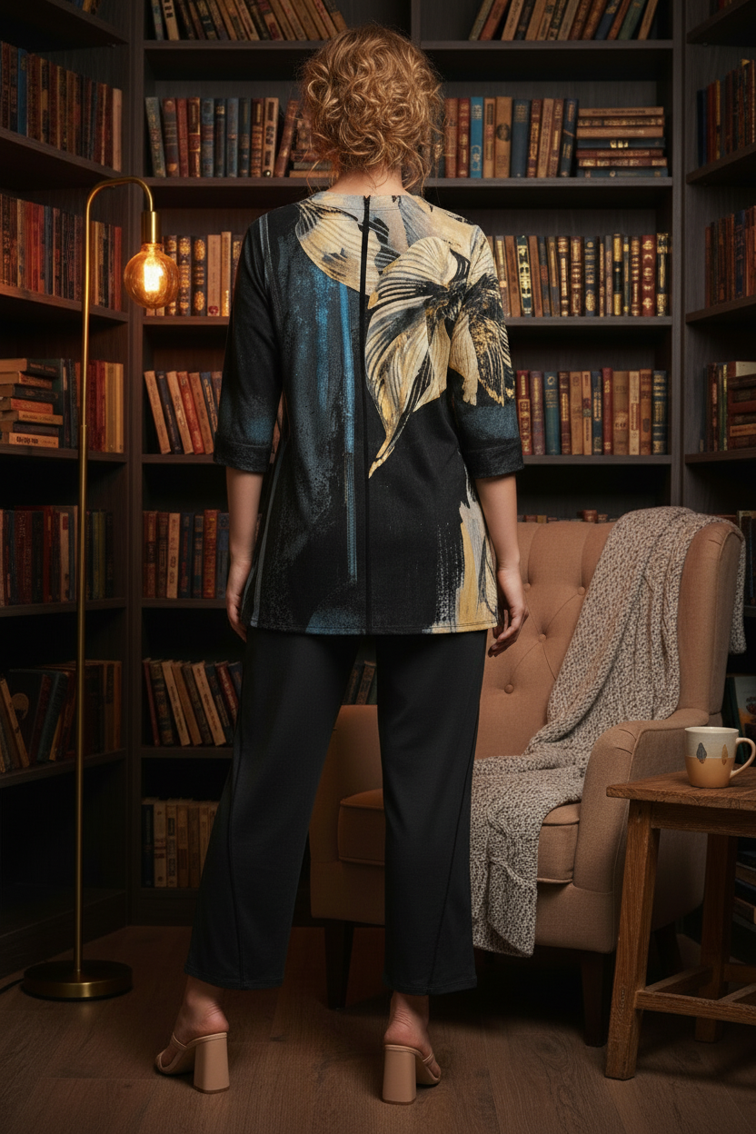 Deep Olive With A Print Featuring Cream, Muted Yellow, And Blue Accents. Rayon Co-ord Set For Women